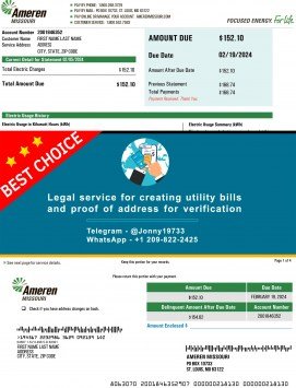 Missouri USA fake Template for electricity Ameren Sample Fake utility bill